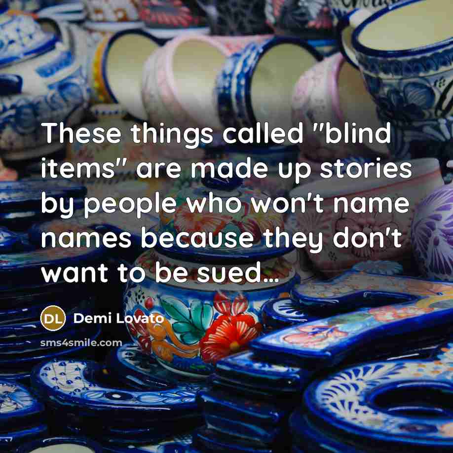 “These things called "blind items" are made up stories by people who won't name names because they don't want to be sued…” quote by Demi Lovato
