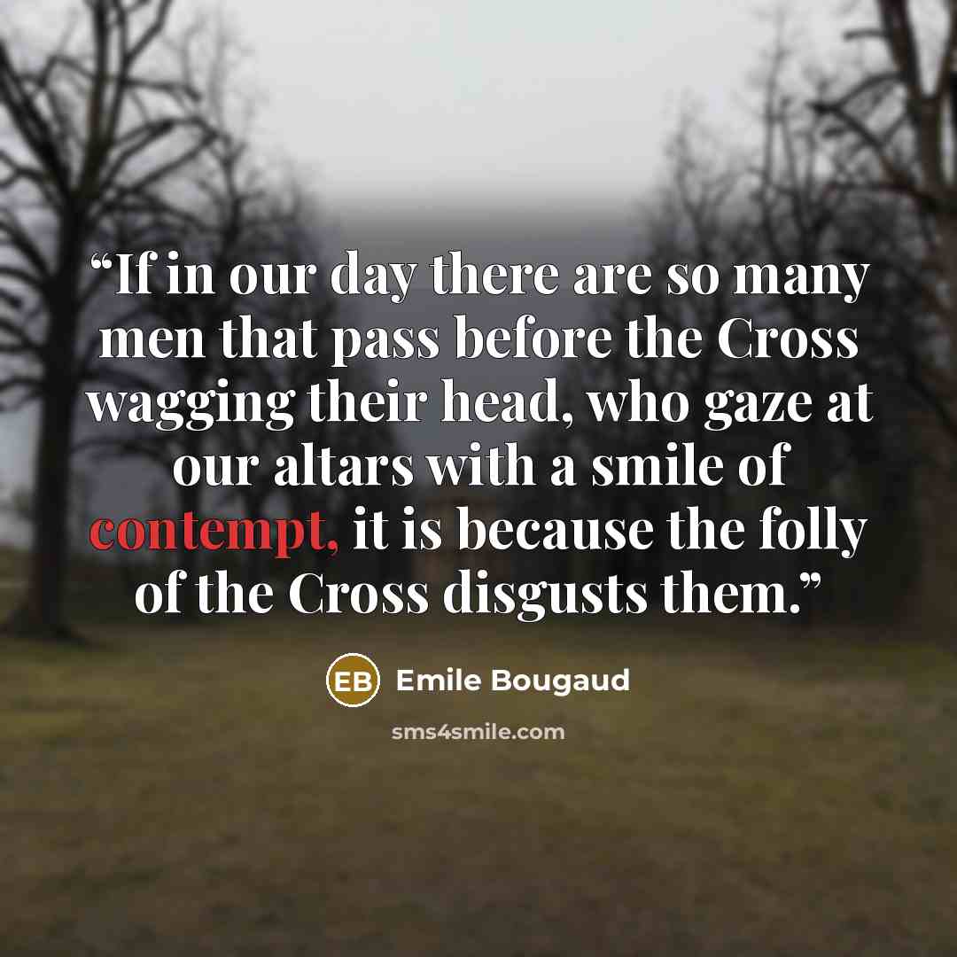 “If in our day there are so many men that pass before the Cross wagging their head, who gaze at our altars with a smile of contempt, it is because the folly of the Cross disgusts them.” quote by Emile Bougaud