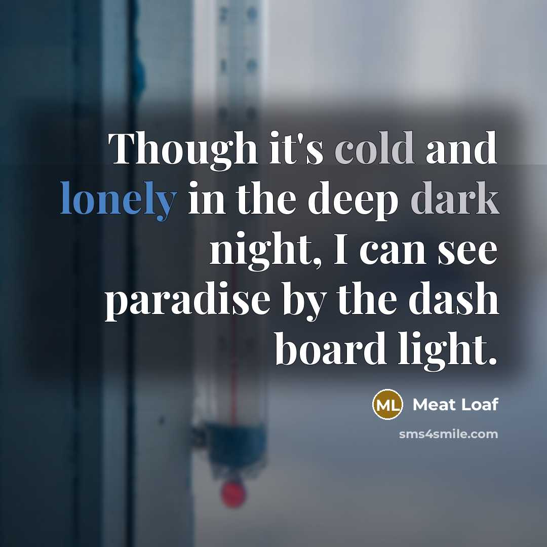 “Though it's cold and lonely in the deep dark night, I can see paradise by the dash board light.” quote by Meat Loaf