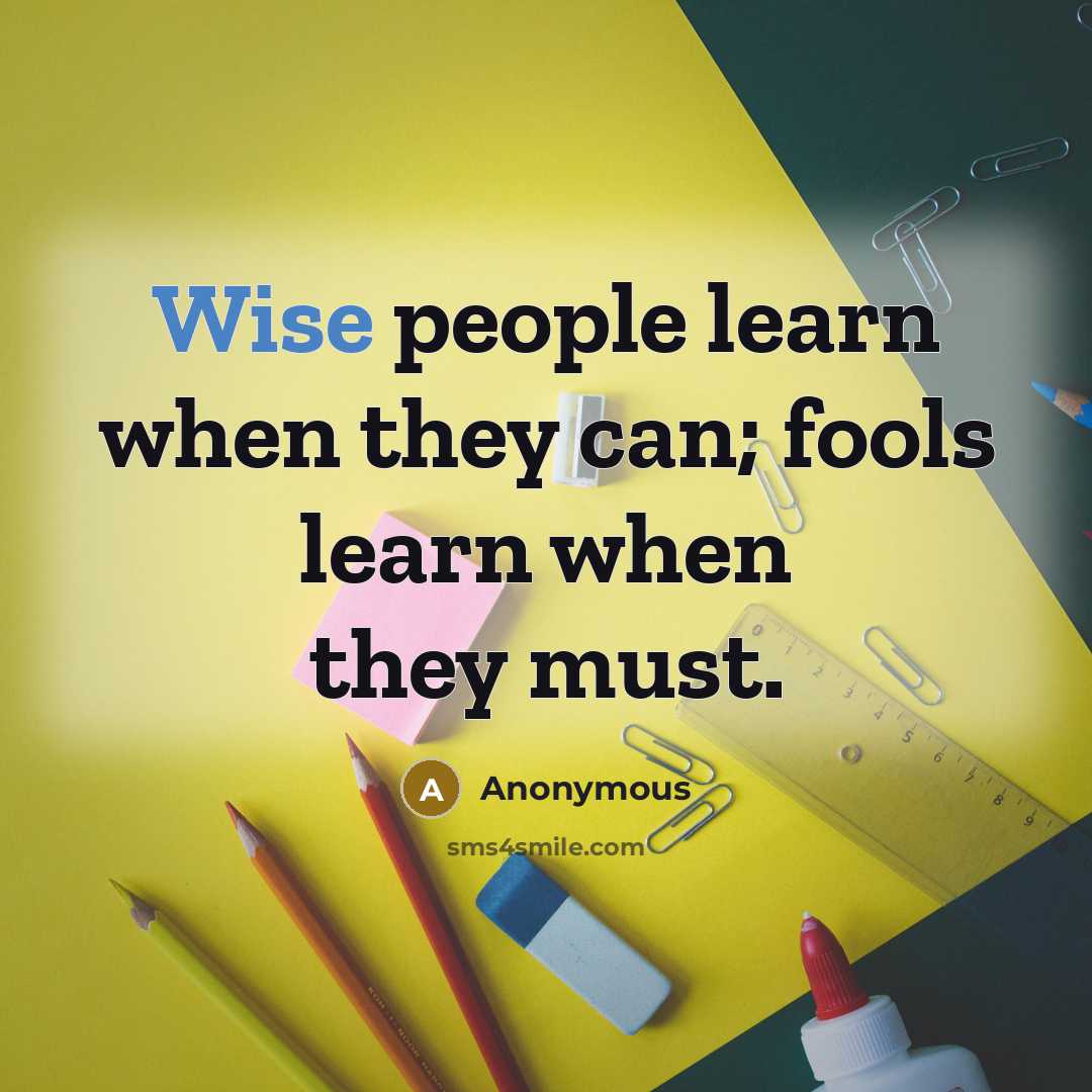 “Wise people learn when they can; fools learn when they must.” quote by Anonymous