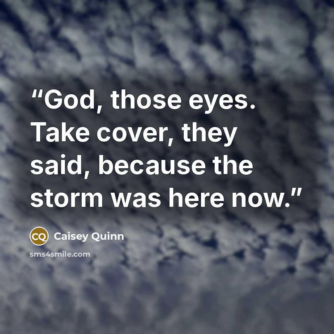 “God, those eyes. Take cover, they said, because the storm was here now.” quote by Caisey Quinn