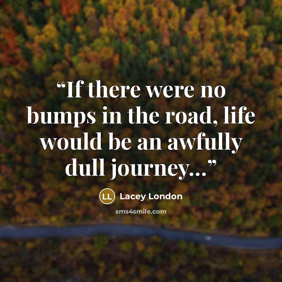“If there were no bumps in the road, life would be an awfully dull journey…” quote by Lacey London