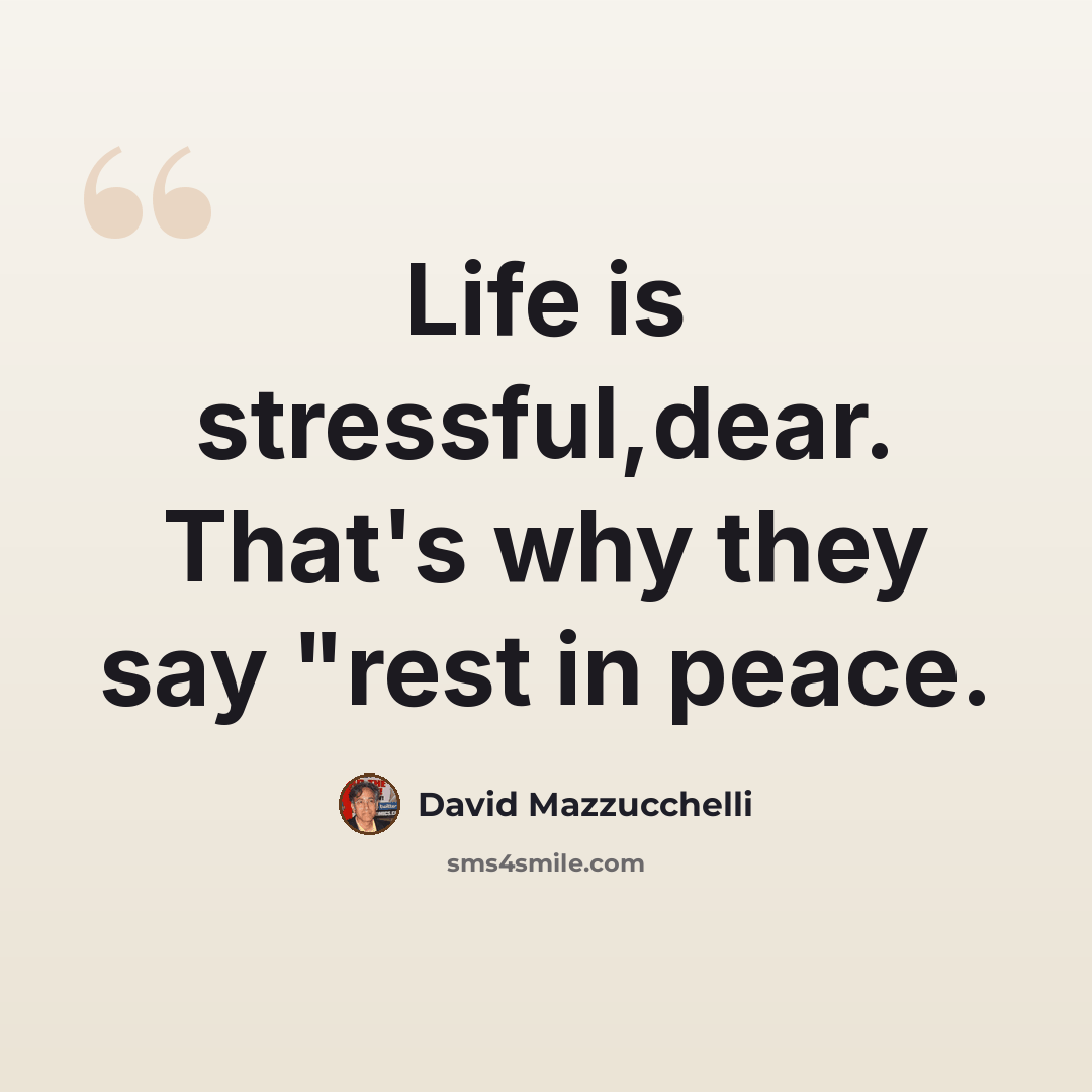 “Life is stressful,dear. That's why they say "rest in peace.” quote by David Mazzucchelli