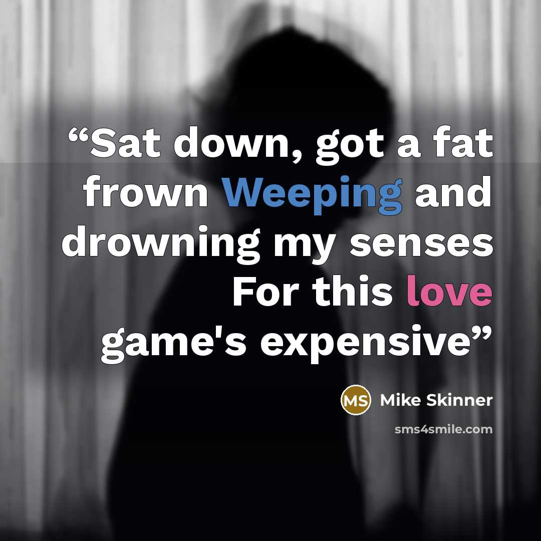 “Sat down, got a fat frown Weeping and drowning my senses For this love game's expensive” quote by Mike Skinner