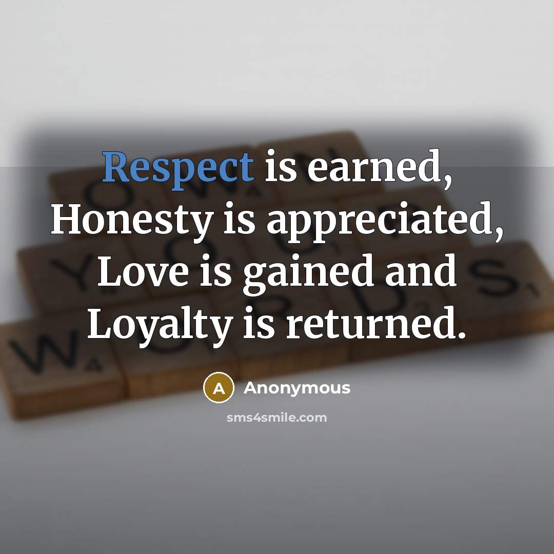 “Respect is earned, Honesty is appreciated, Love is gained and Loyalty is returned.” quote by Anonymous