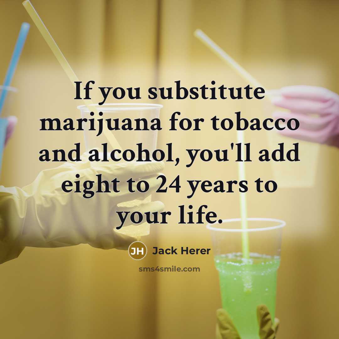 “If you substitute marijuana for tobacco and alcohol, you'll add eight to 24 years to your life.” quote by Jack Herer