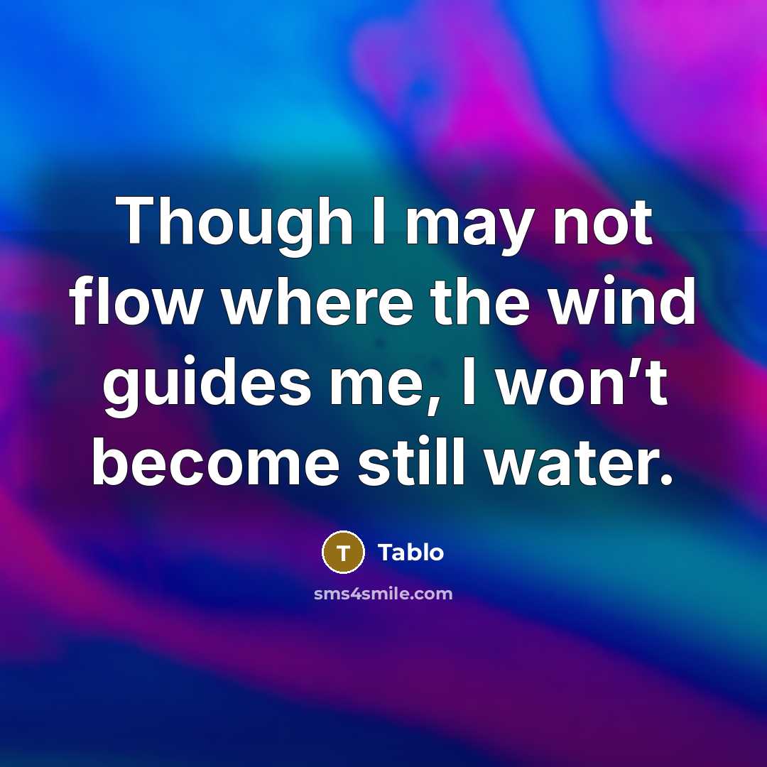 “Though I may not flow where the wind guides me, I won’t become still water.” quote by Tablo