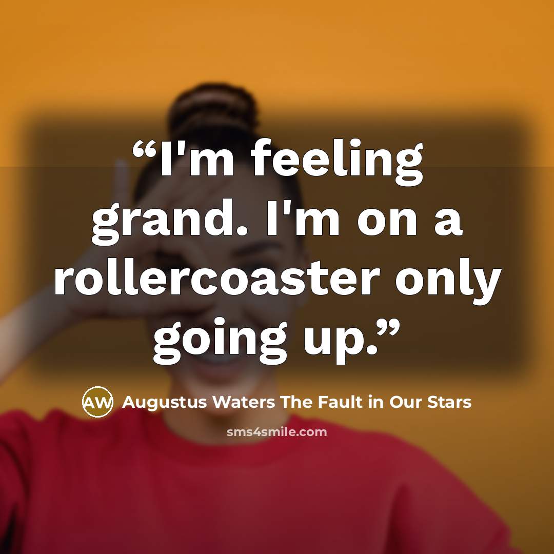 “I'm feeling grand. I'm on a rollercoaster only going up.” quote by Augustus Waters The Fault in Our Stars