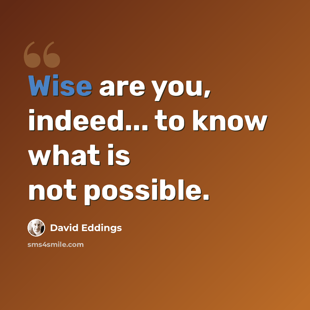 “Wise are you, indeed... to know what is not possible.” quote by David Eddings