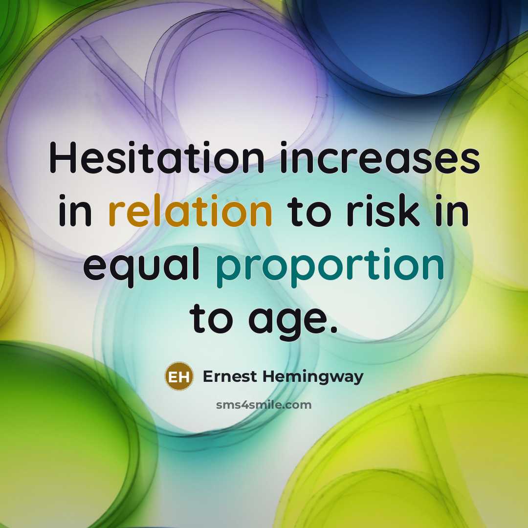 “Hesitation increases in relation to risk in equal proportion to age.” quote by Ernest Hemingway
