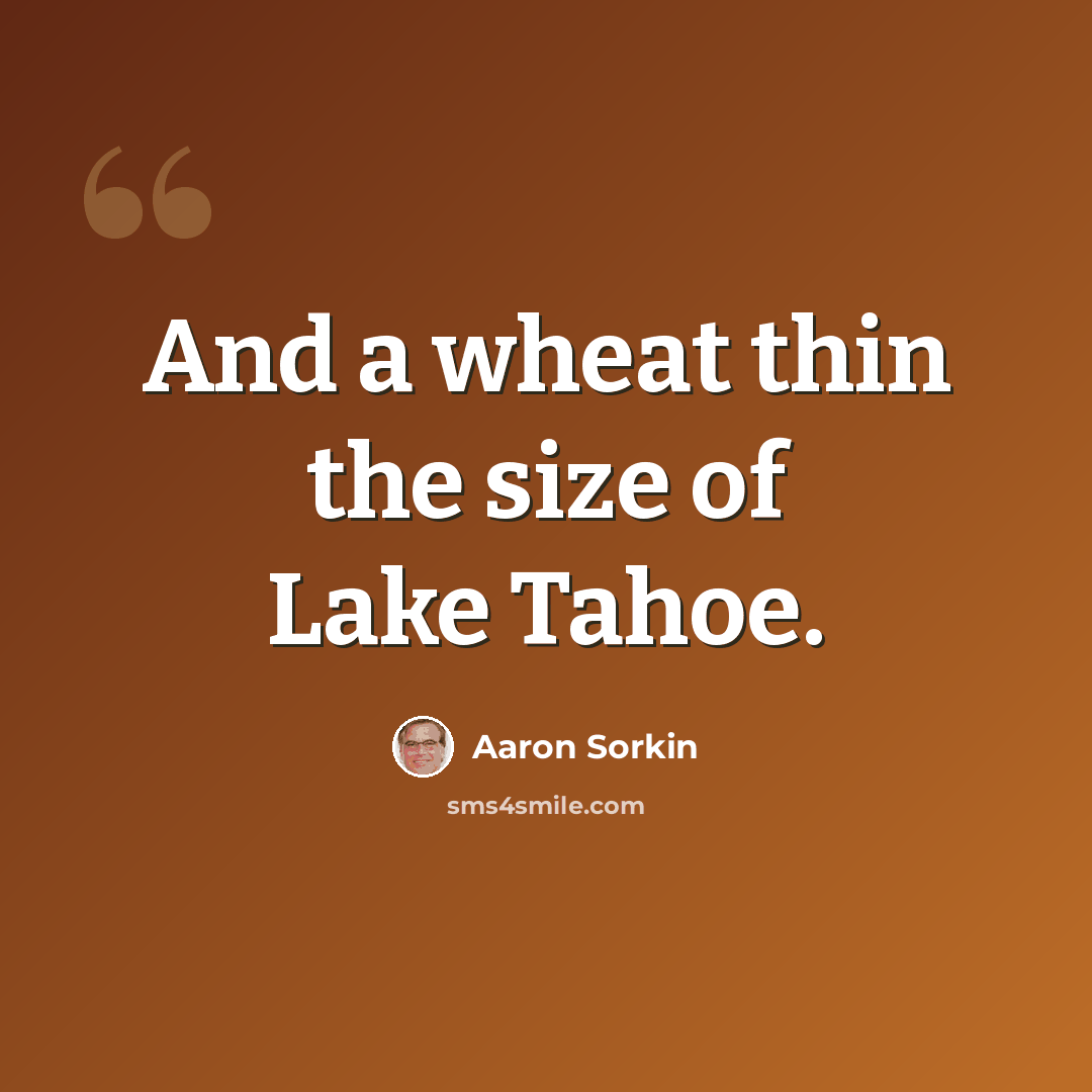 “And a wheat thin the size of Lake Tahoe.” quote by Aaron Sorkin