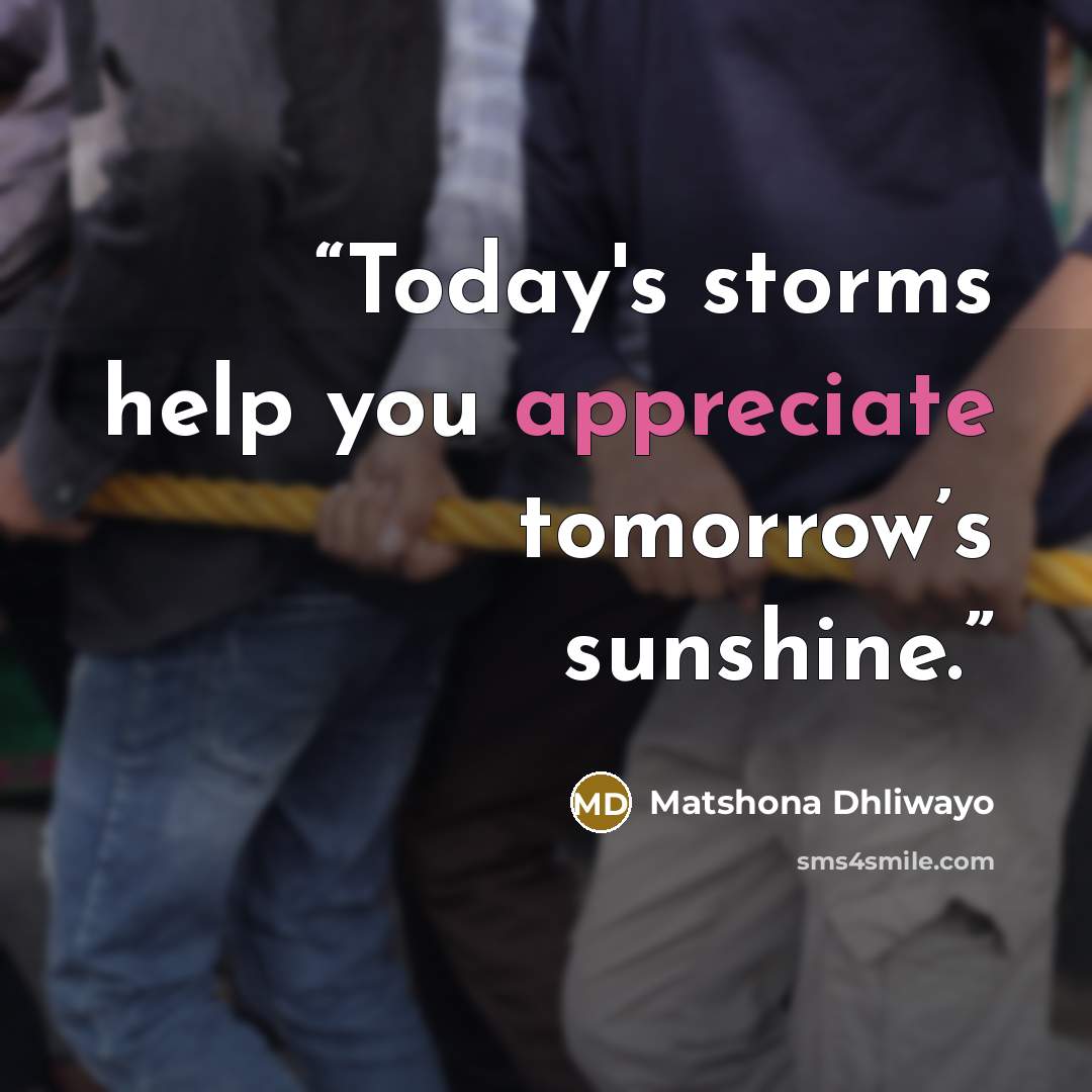 “Today's storms help you appreciate tomorrow’s sunshine.” quote by Matshona Dhliwayo
