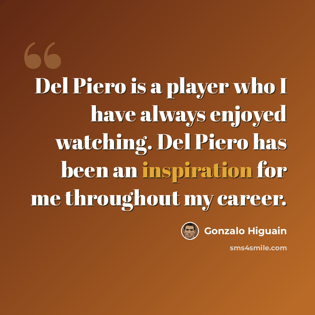“Del Piero is a player who I have always enjoyed watching. Del Piero has been an inspiration for me throughout my career.” quote by Gonzalo Higuain