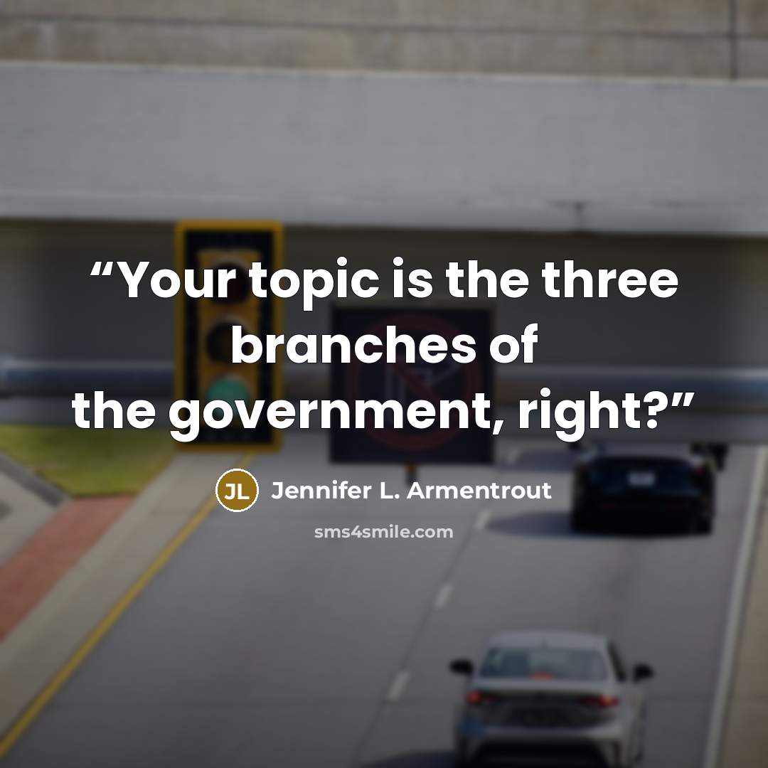 “Your topic is the three branches of the government, right?” quote by Jennifer L. Armentrout