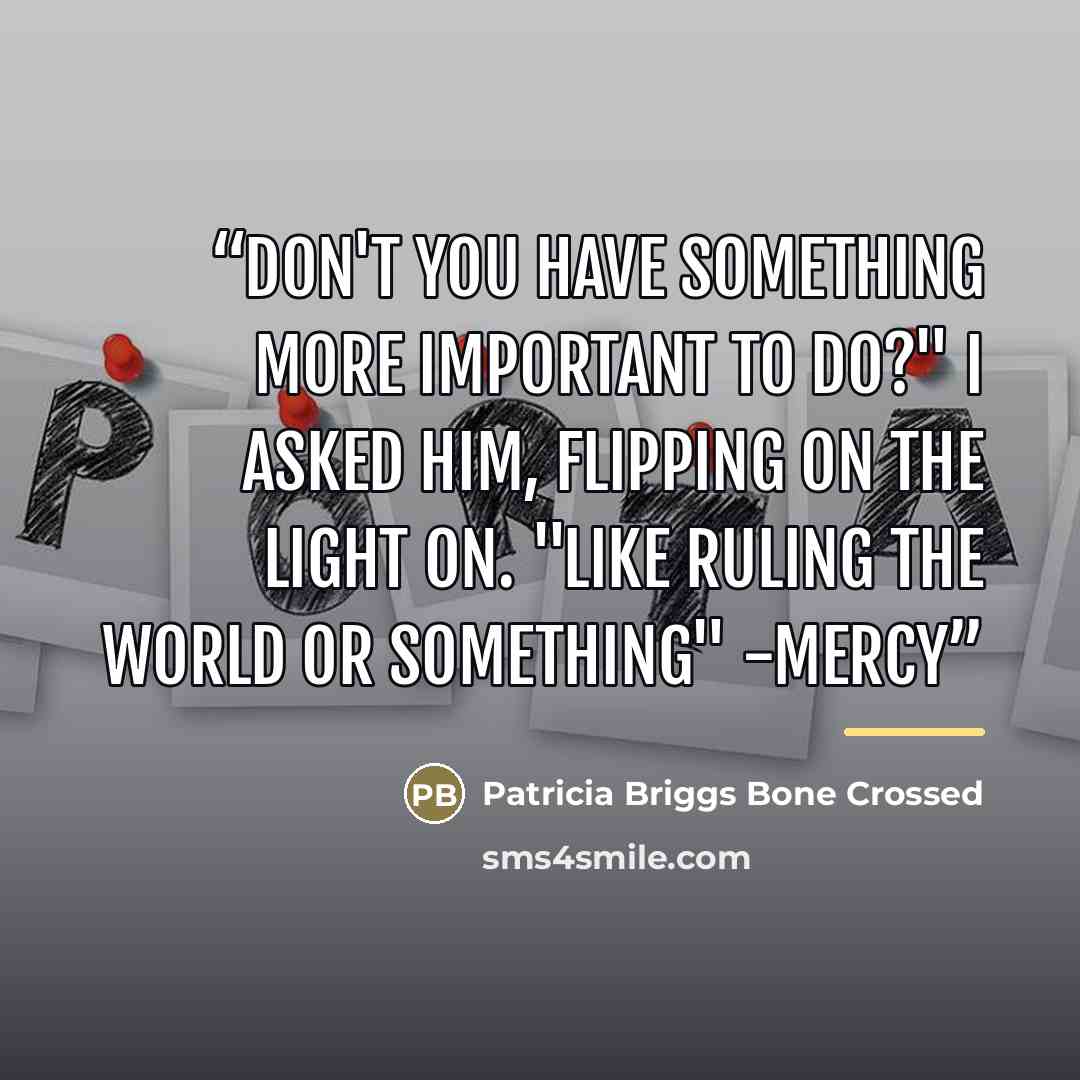 “Don't you have something more important to do?" I asked him, flipping on the light on. "Like ruling the world or something" -Mercy” quote by Anonymous