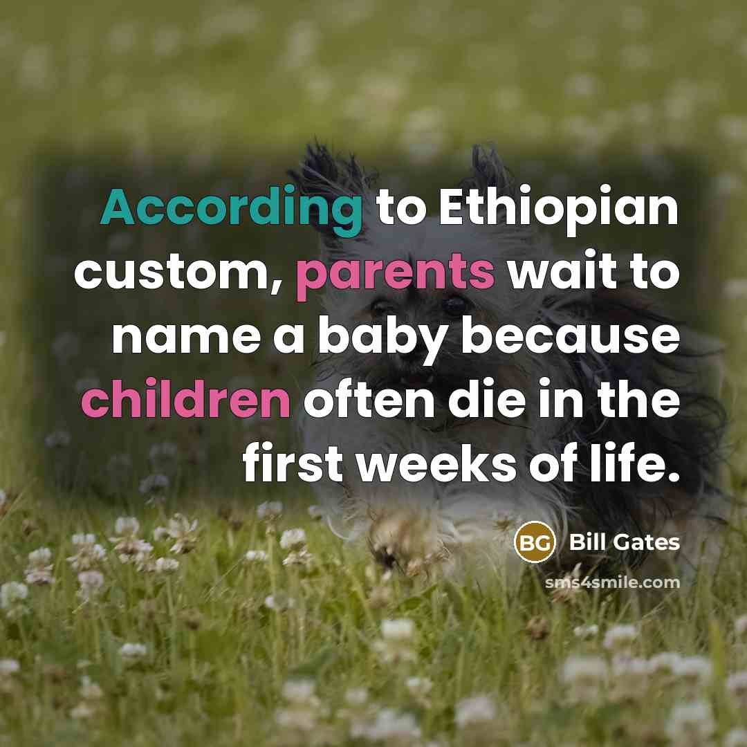 “According to Ethiopian custom, parents wait to name a baby because children often die in the first weeks of life.” quote by Bill Gates