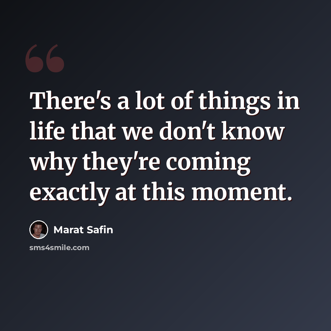 “There's a lot of things in life that we don't know why they're coming exactly at this moment.” quote by Marat Safin