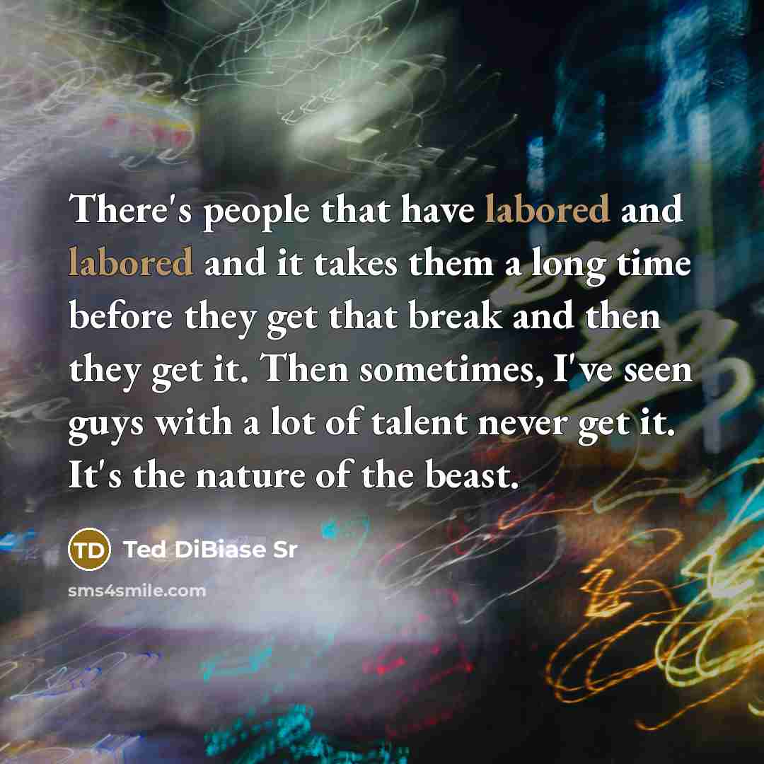 “There's people that have labored and labored and it takes them a long time before they get that break and then they get it. Then sometimes, I've seen guys with a lot of talent never get it. It's the nature of the beast.” quote by Ted DiBiase Sr