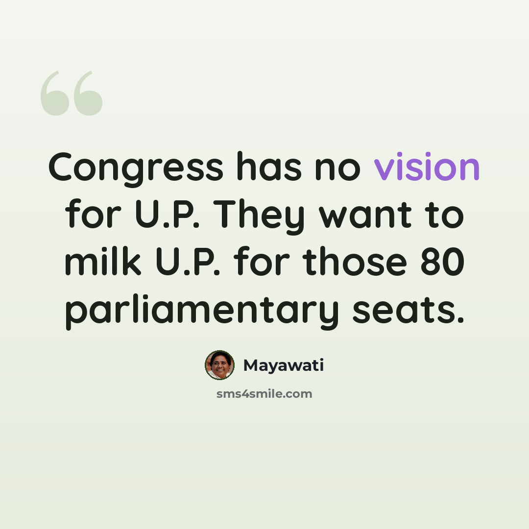 “Congress has no vision for U.P. They want to milk U.P. for those 80 parliamentary seats.” quote by Mayawati