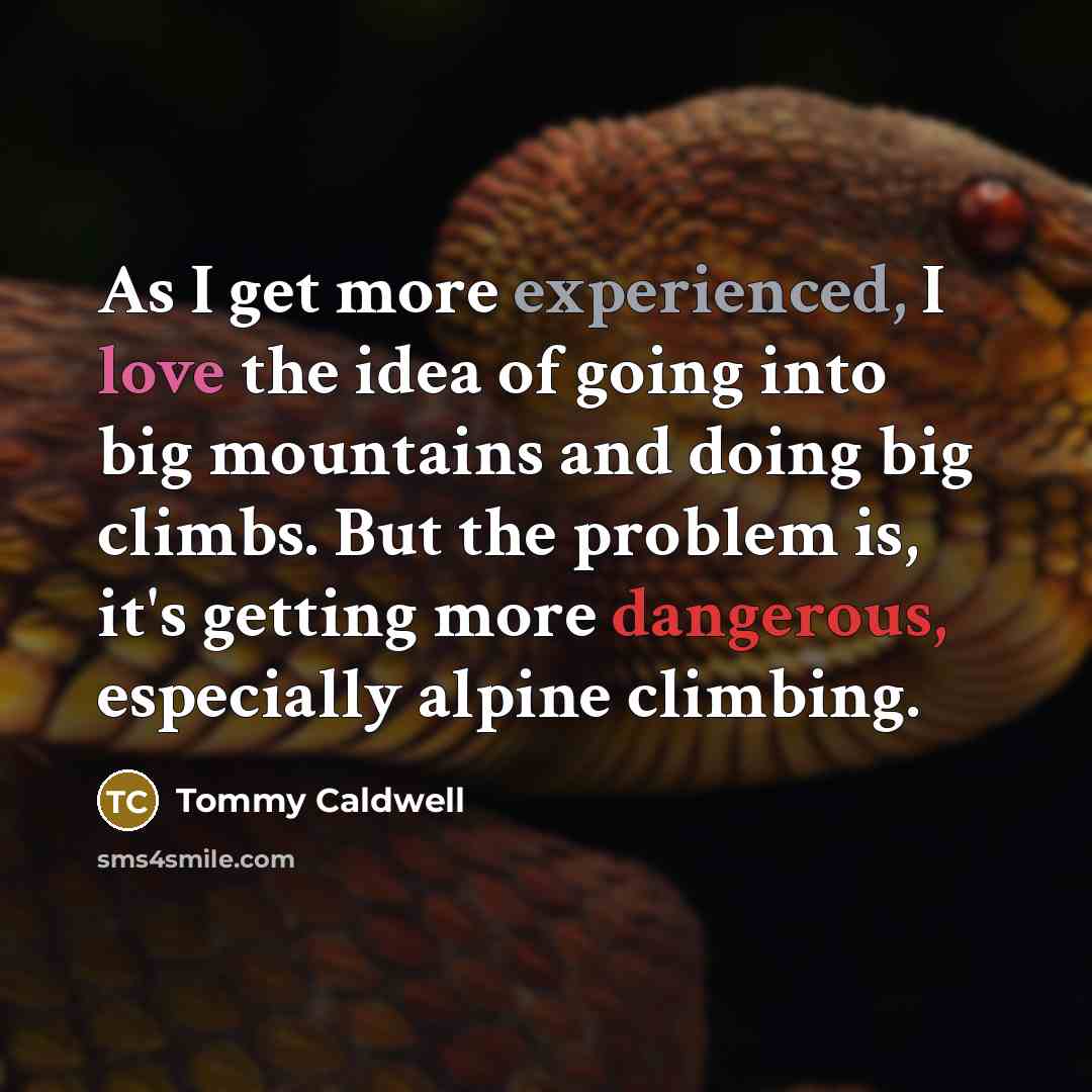 “As I get more experienced, I love the idea of going into big mountains and doing big climbs. But the problem is, it's getting more dangerous, especially alpine climbing.” quote by Tommy Caldwell