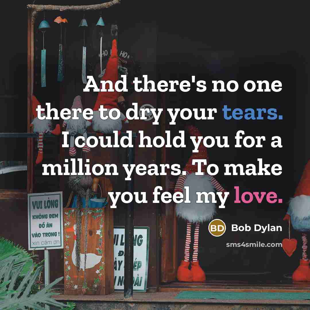 “And there's no one there to dry your tears. I could hold you for a million years. To make you feel my love.” quote by Bob Dylan