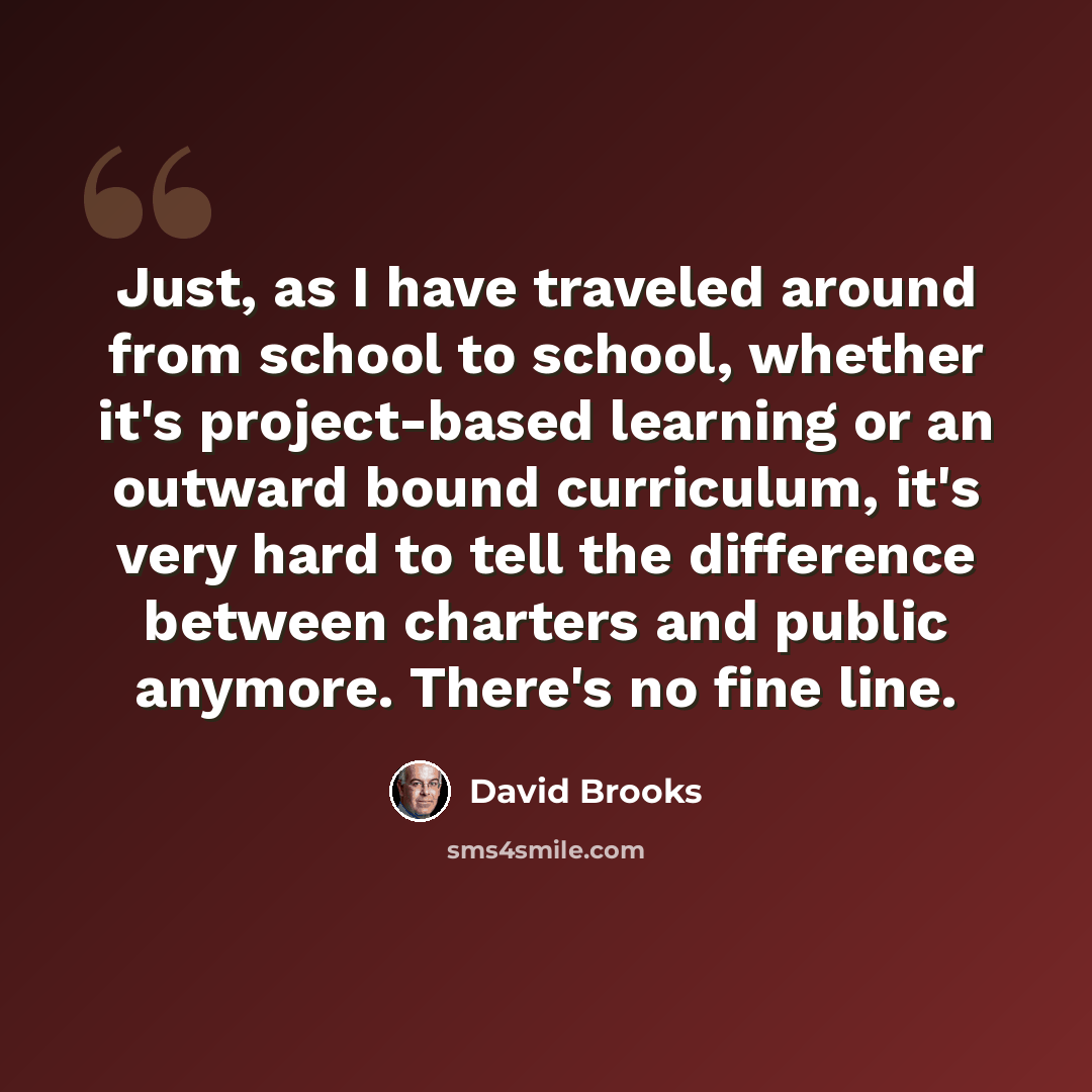 “Just, as I have traveled around from school to school, whether it's project-based learning or an outward bound curriculum, it's very hard to tell the difference between charters and public anymore. There's no fine line.” quote by David Brooks