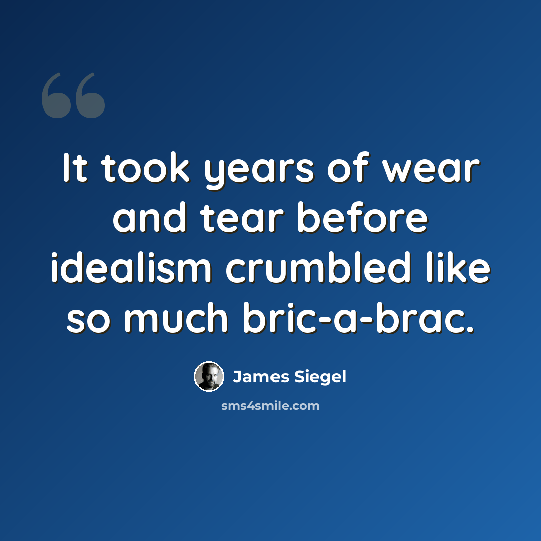 “It took years of wear and tear before idealism crumbled like so much bric-a-brac.” quote by James Siegel
