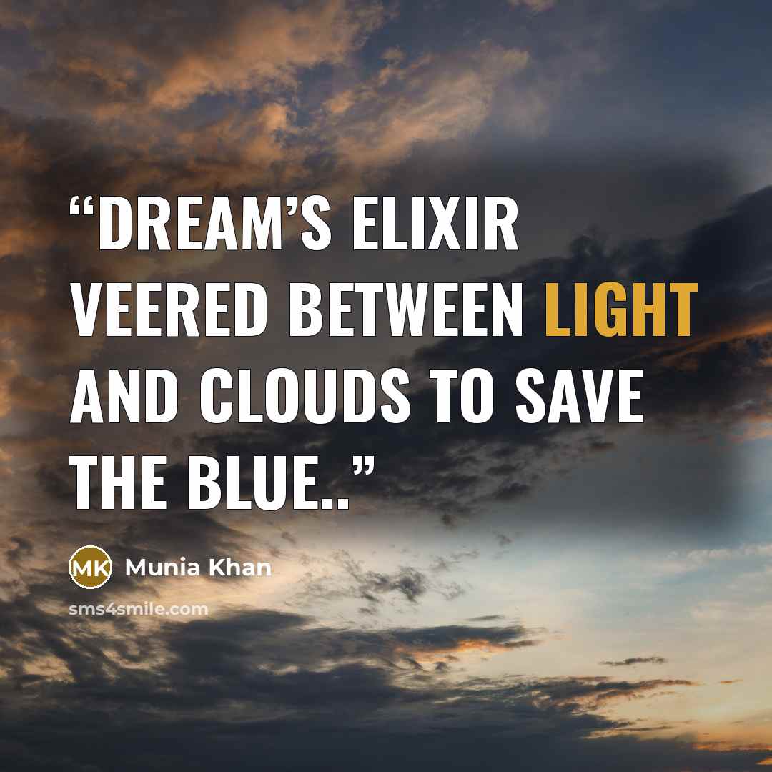 “Dream’s elixir veered between light and clouds to save the blue..” quote by Munia Khan