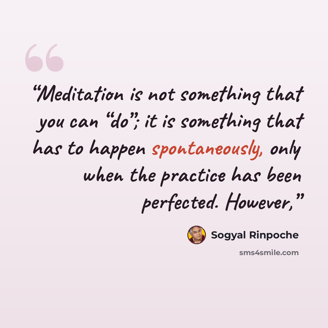 “Meditation is not something that you can “do”; it is something that has to happen spontaneously, only when the practice has been perfected. However,” quote by Sogyal Rinpoche