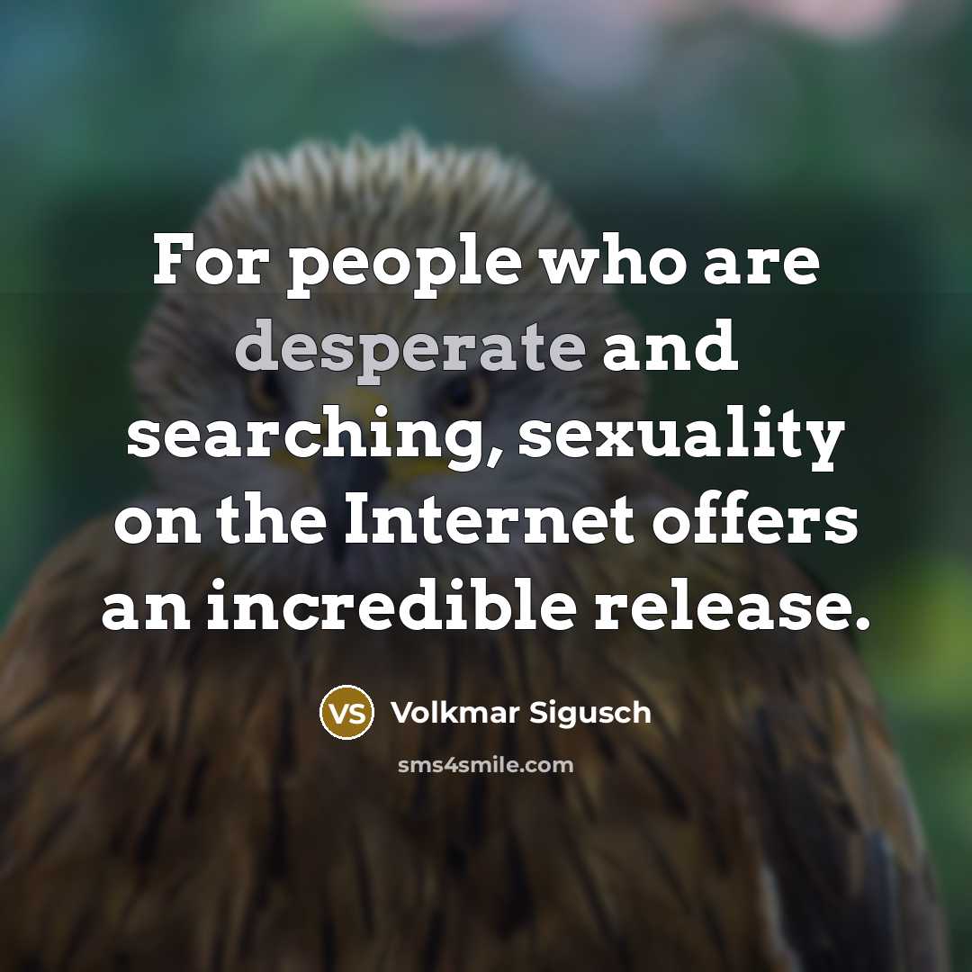 “For people who are desperate and searching, sexuality on the Internet offers an incredible release.” quote by Volkmar Sigusch