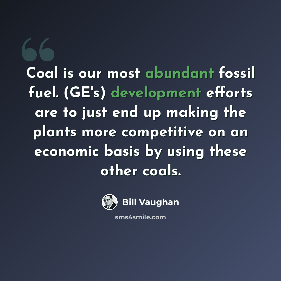 “Coal is our most abundant fossil fuel. (GE's) development efforts are to just end up making the plants more competitive on an economic basis by using these other coals.” quote by Bill Vaughan
