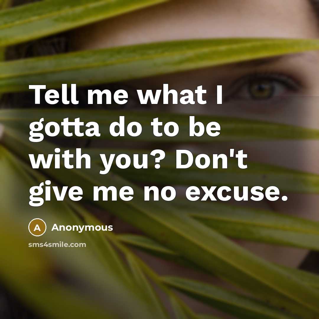 “Tell me what I gotta do to be with you? Don't give me no excuse.” quote by Anonymous