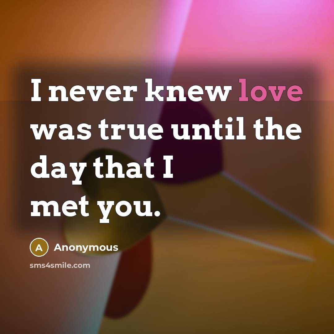 “I never knew love was true until the day that I met you.” quote by Anonymous