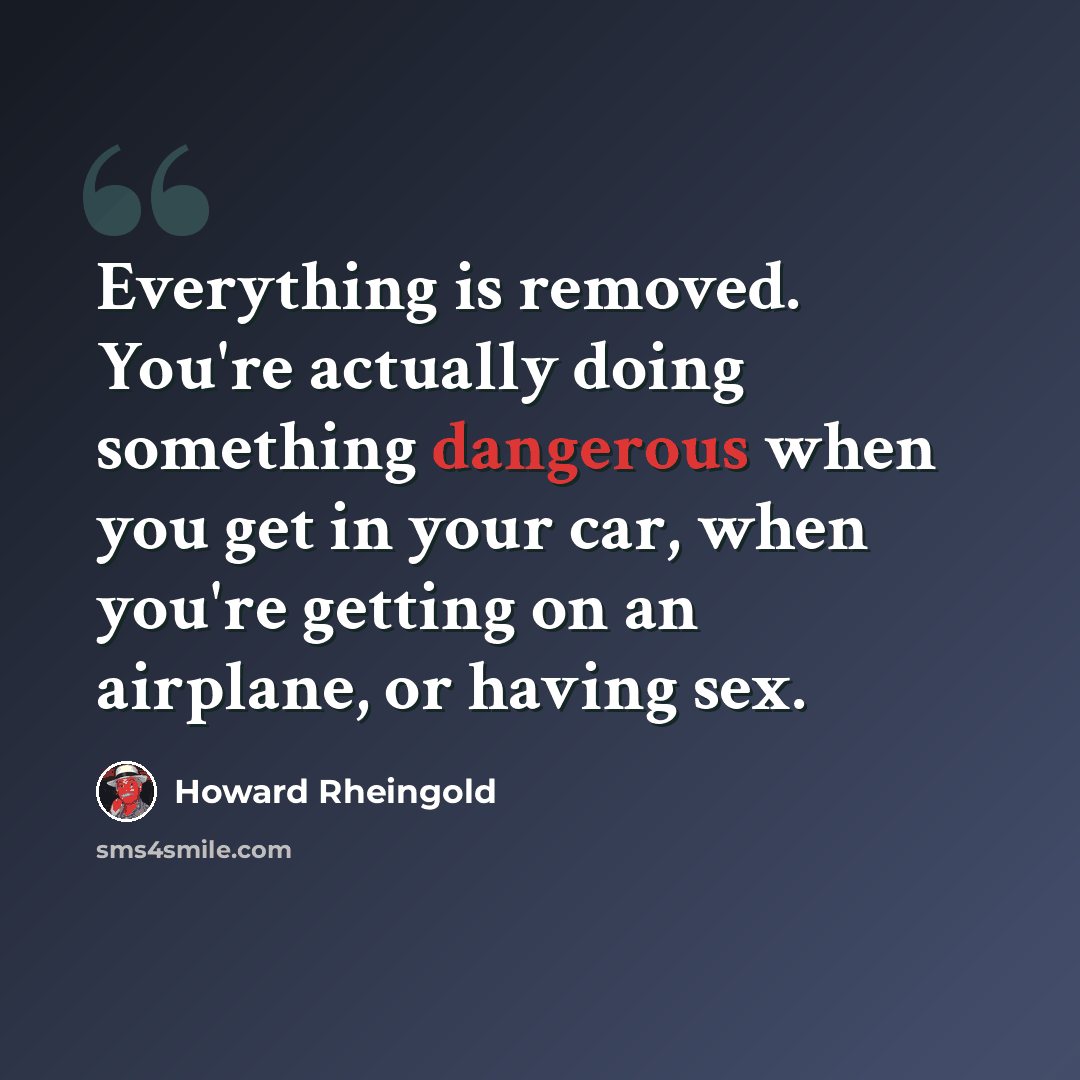“Everything is removed. You're actually doing something dangerous when you get in your car, when you're getting on an airplane, or having sex.” quote by Howard Rheingold