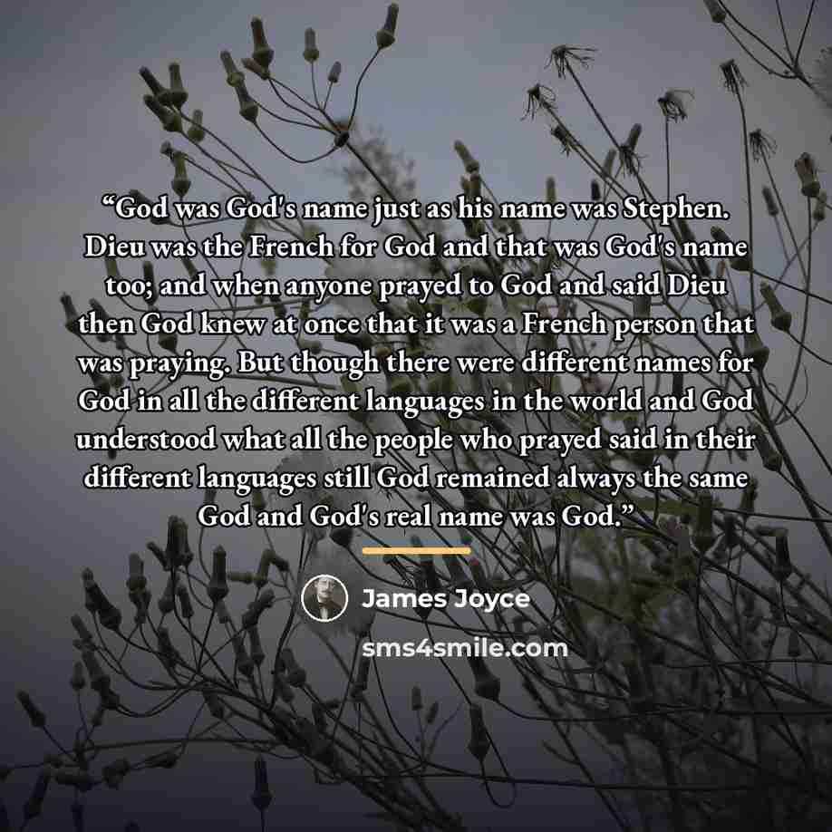 “God was God's name just as his name was Stephen. Dieu was the French for God and that was God's name too; and when anyone prayed to God and said Dieu then God knew at once that it was a French person that was praying. But though there were different names for God in all the different languages in…” quote by James Joyce