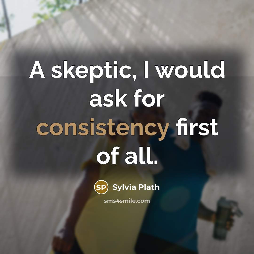 “A skeptic, I would ask for consistency first of all.” quote by Sylvia Plath