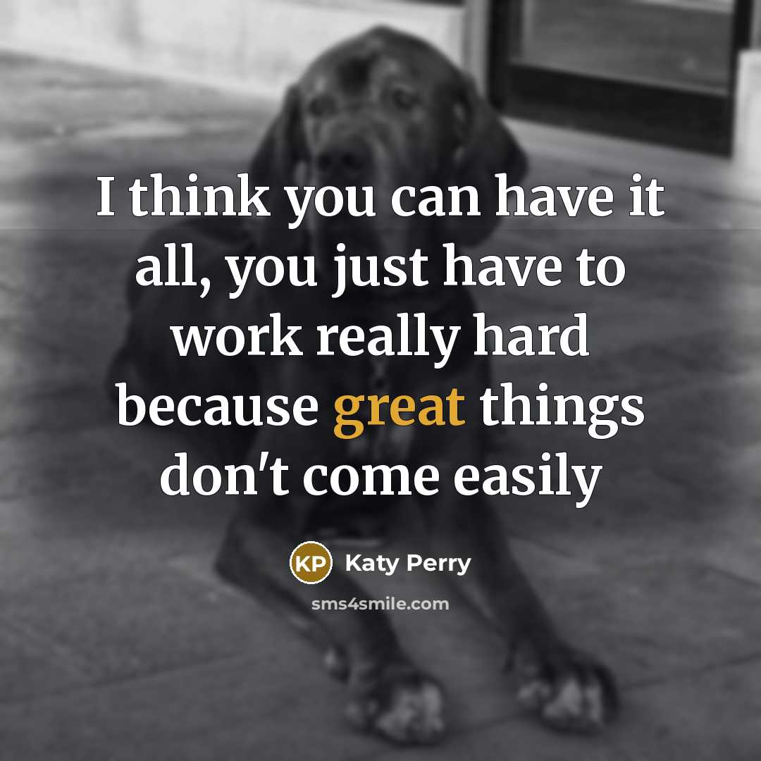 “I think you can have it all, you just have to work really hard because great things don't come easily” quote by Katy Perry