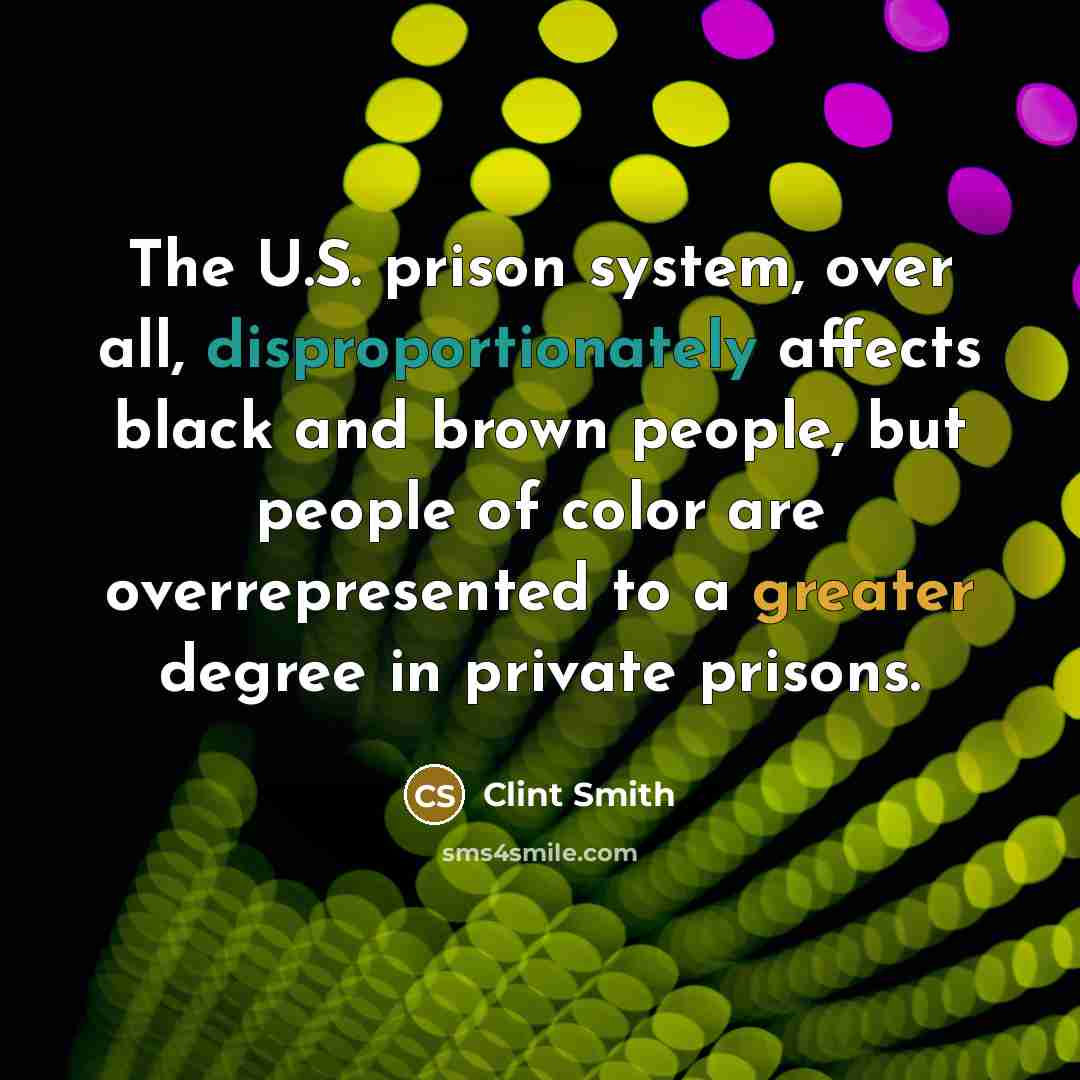 “The U.S. prison system, over all, disproportionately affects black and brown people, but people of color are overrepresented to a greater degree in private prisons.” quote by Clint Smith