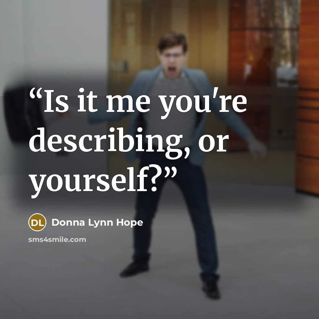 “Is it me you're describing, or yourself?” quote by Donna Lynn Hope