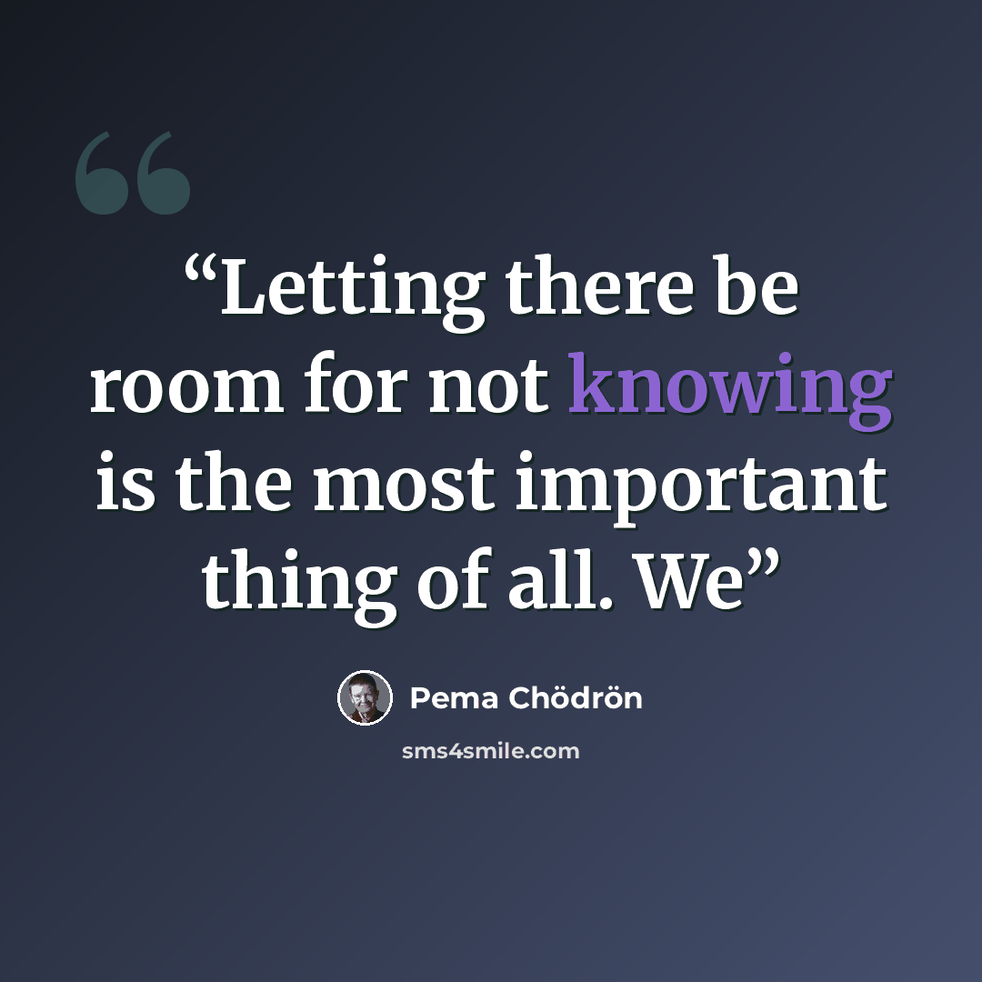 “Letting there be room for not knowing is the most important thing of all. We” quote by Pema Chödrön
