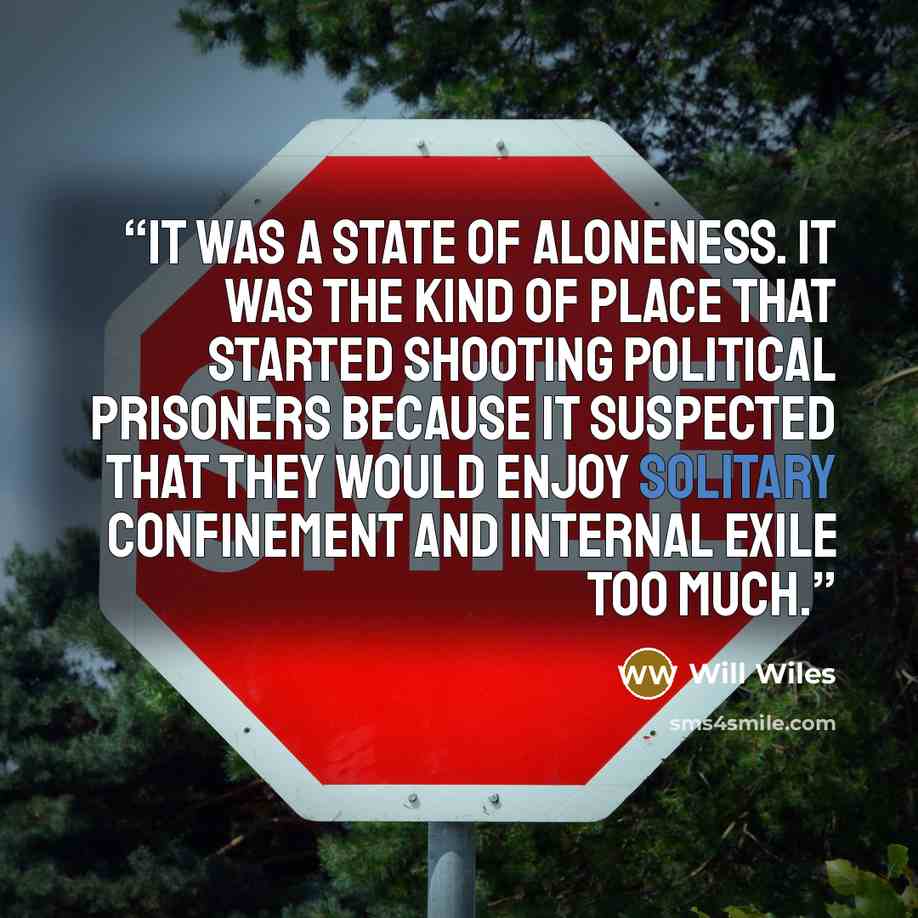 “It was a state of aloneness. It was the kind of place that started shooting political prisoners because it suspected that they would enjoy solitary confinement and internal exile too much.” quote by Will Wiles