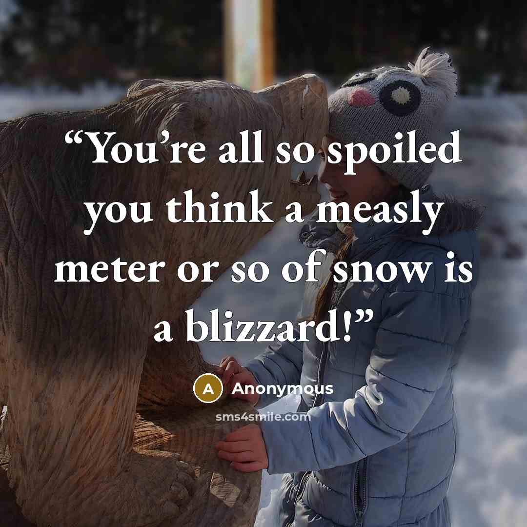 “You’re all so spoiled you think a measly meter or so of snow is a blizzard!” quote by Anonymous