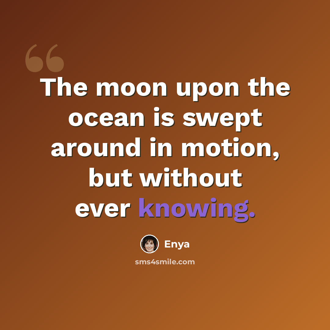 “The moon upon the ocean is swept around in motion, but without ever knowing.” quote by Enya