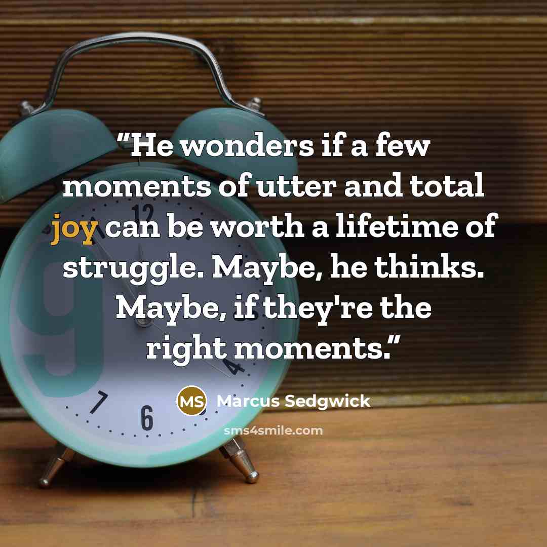 “He wonders if a few moments of utter and total joy can be worth a lifetime of struggle. Maybe, he thinks. Maybe, if they're the right moments.” quote by Marcus Sedgwick