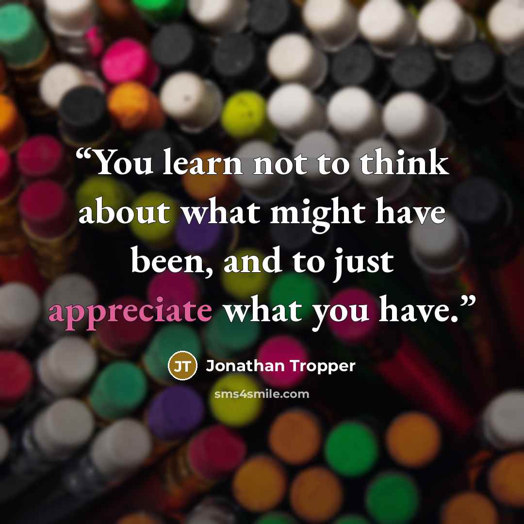 “You learn not to think about what might have been, and to just appreciate what you have.” quote by Jonathan Tropper