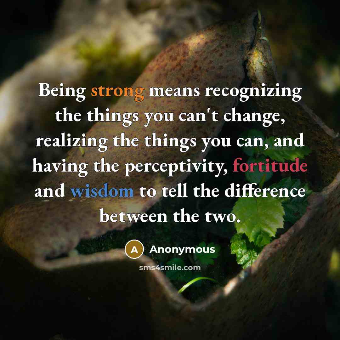 “Being strong means recognizing the things you can't change, realizing the things you can, and having the perceptivity, fortitude and wisdom to tell the difference between the two.” quote by Anonymous