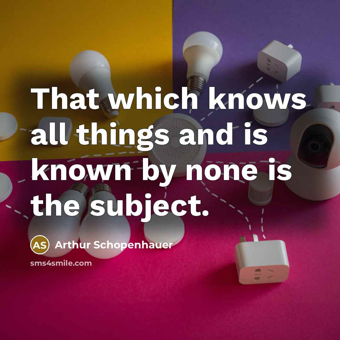 “That which knows all things and is known by none is the subject.” quote by Arthur Schopenhauer