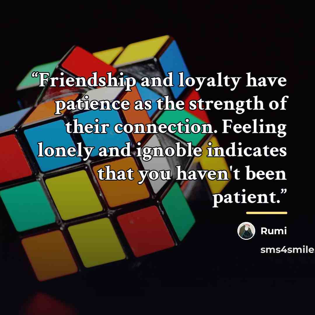 “Friendship and loyalty have patience as the strength of their connection. Feeling lonely and ignoble indicates that you haven't been patient.” quote by Rumi