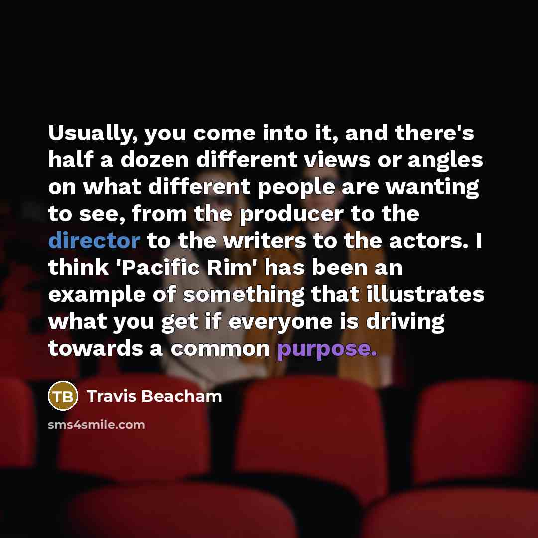 “Usually, you come into it, and there's half a dozen different views or angles on what different people are wanting to see, from the producer to the director to the writers to the actors. I think 'Pacific Rim' has been an example of something that illustrates what you get if everyone is driving…” quote by Travis Beacham