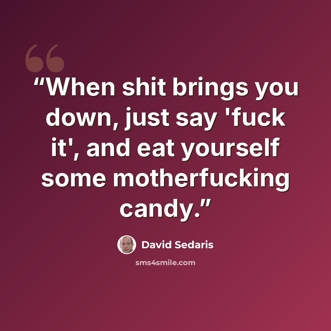 “When shit brings you down, just say 'fuck it', and eat yourself some motherfucking candy.” quote by David Sedaris